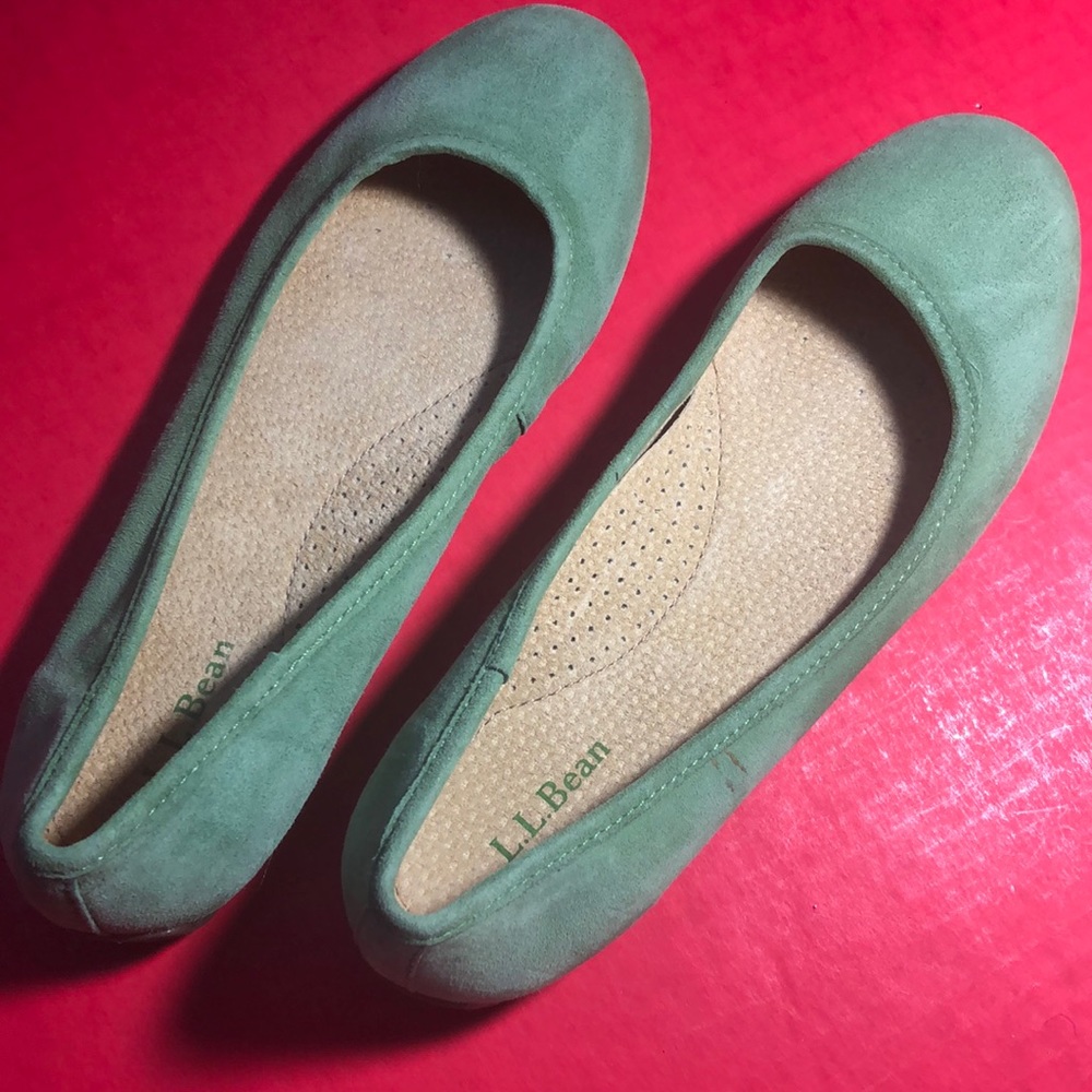 Ballet flats, LL Bean green suede flats, size 8